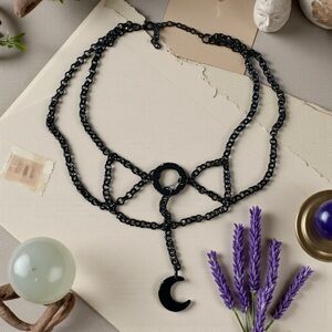 Black Layered Chain Crescent Moon Necklace